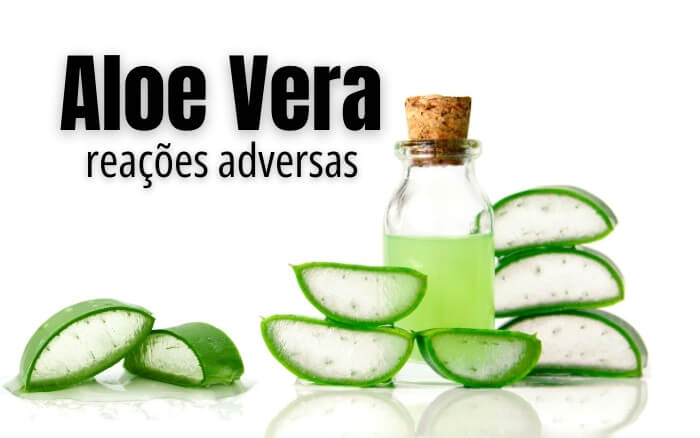 O uso medicinal da Aloe Vera é tradicional no Brasil, porém , o Gel de Babosa pode provocar reações adversas como alergias e até mesmo interagir com medicamentos de uso continuo. Frasco transparente com Gel de Babosa ao lado de folhas de Aloe Vera, planta medicinal de onde se extrai a substancia gelatinosa.
